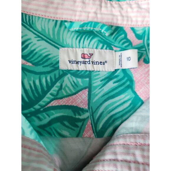 Vineyard Vines Green & Pink Banana Leaf Margo Shirt Dress Size 10 EUC - Picture 4 of 10